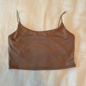 cute silky bronze cropped tank, size S, super stretchy, added layer on inside